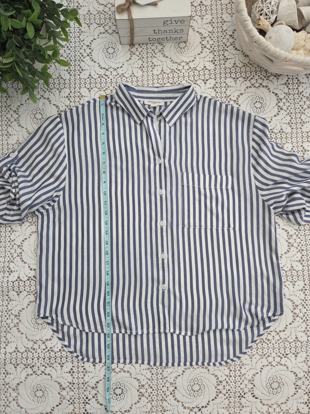 beachlunchlounge Navy & White Murphy Striped Shirt  Size L - Picture 7 of 9